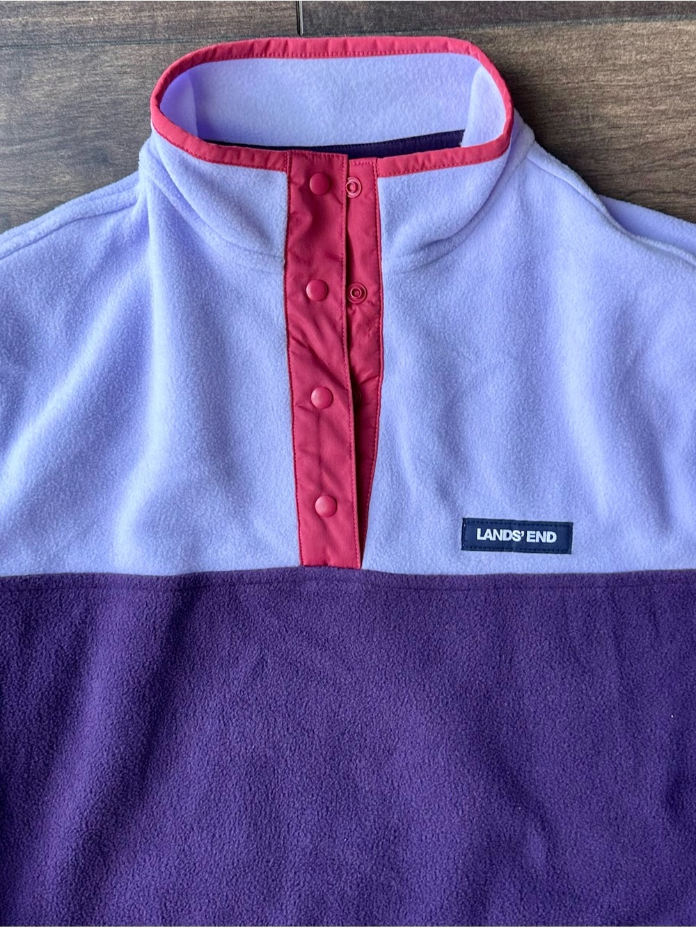 Lands End NWT Womens M 10-12 Heritage Fleece Pullover - Colorblock Purple - Picture 4 of 11